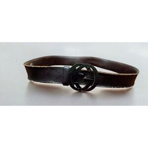 Gucci Black Shiny Imprime Belt With Black Interlinking GG Buckle